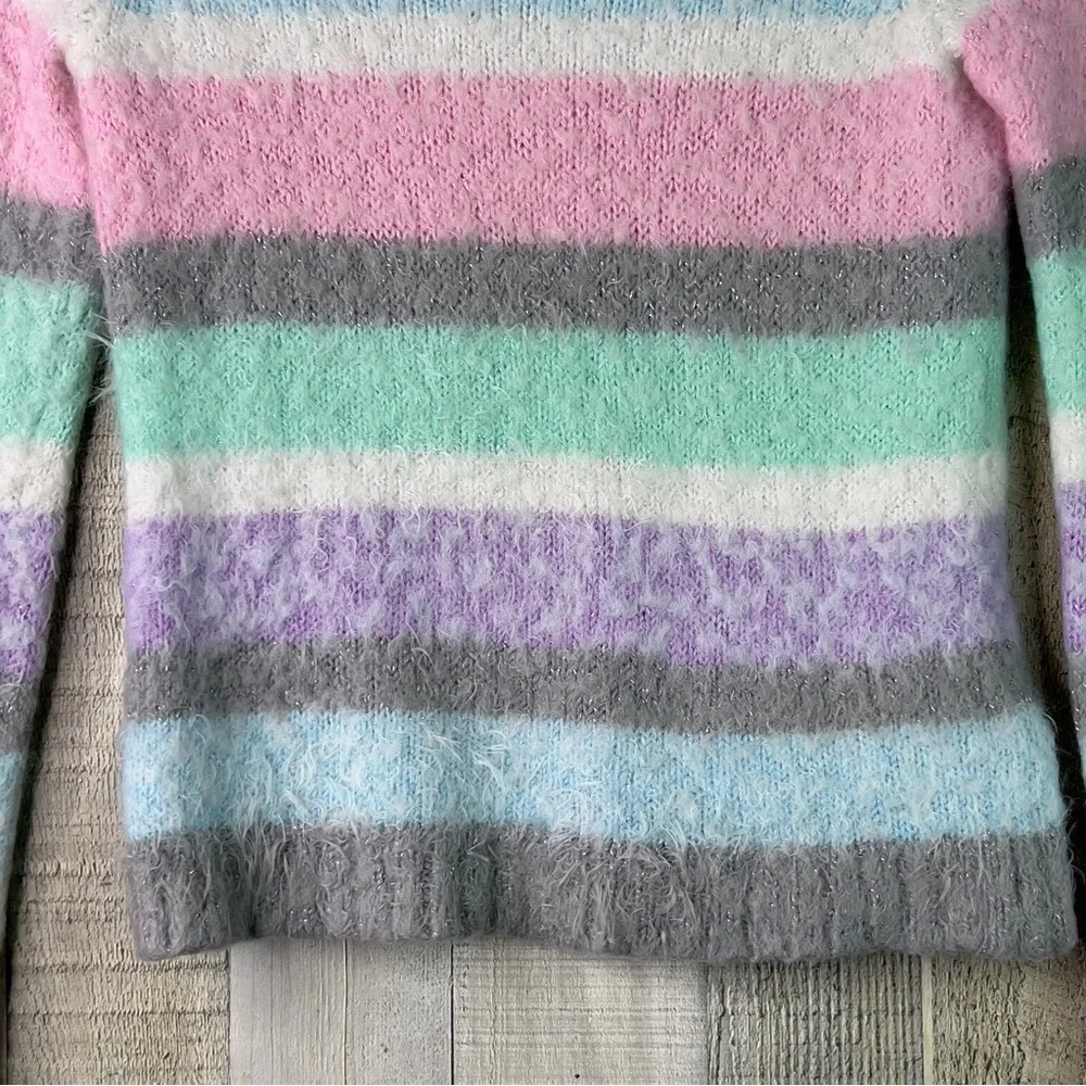 Justice Size 8 Crewneck Long Sleeve Pastel Color Fuzzy Sweater